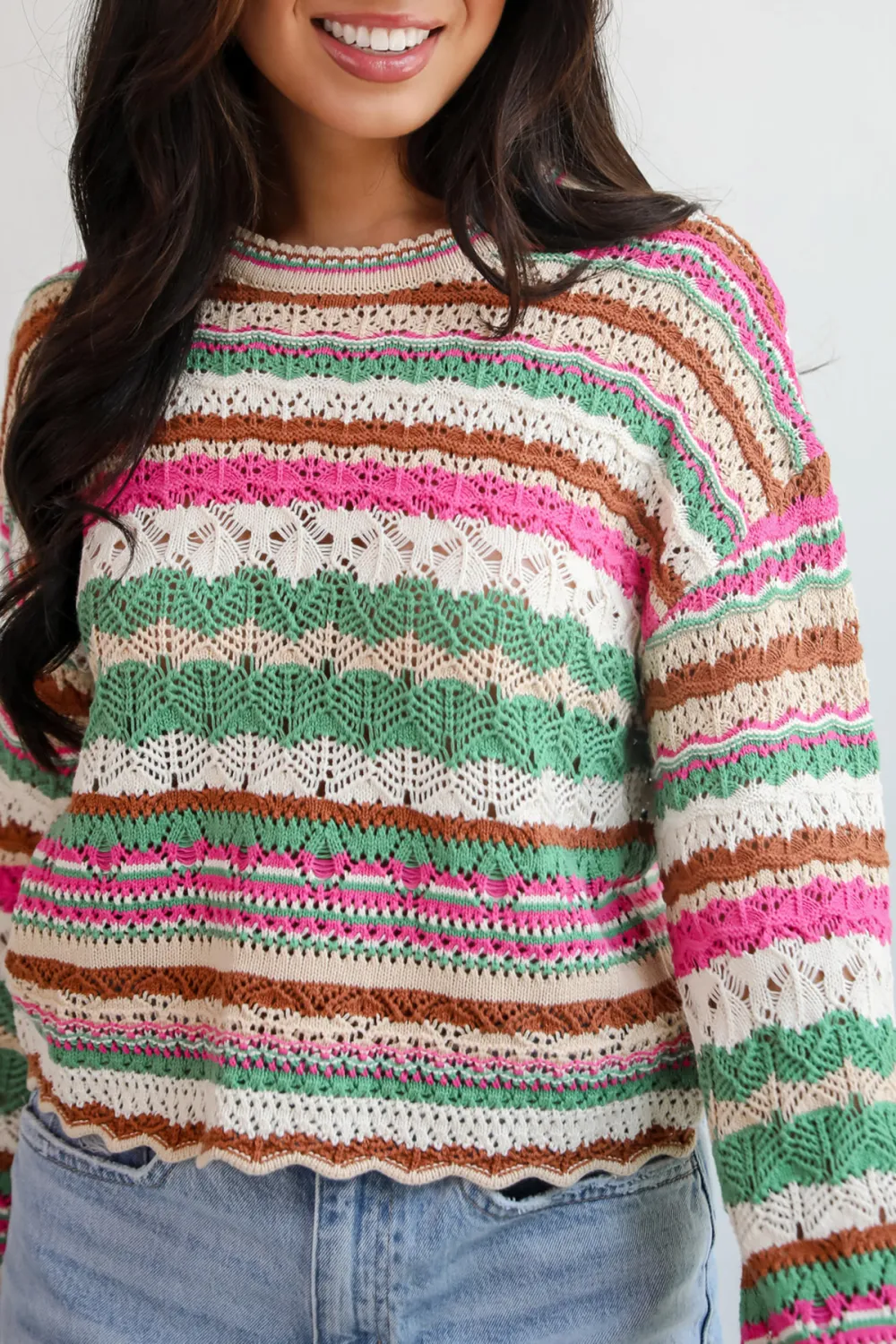 Adorable Disposition Multi Crochet Knit Top