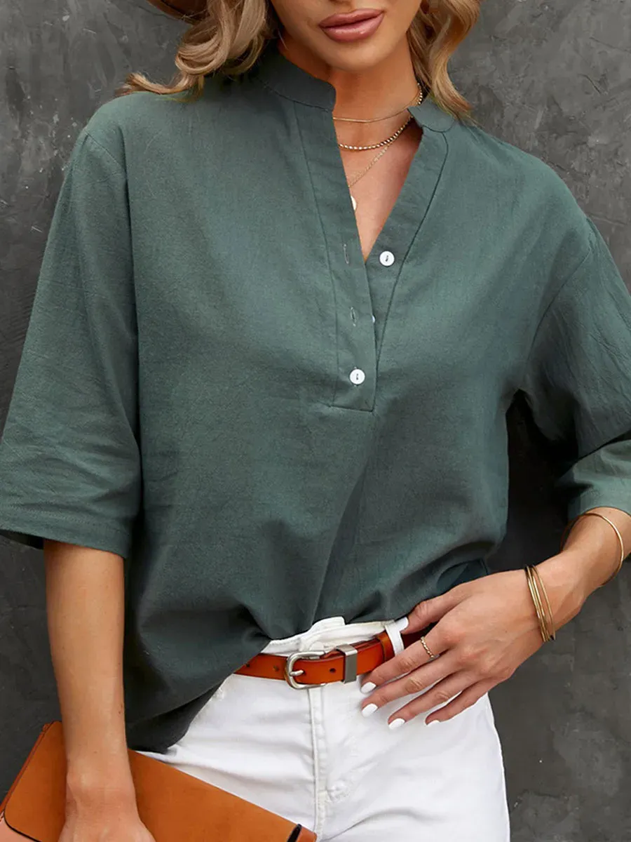 Casual Loose Solid Color Long Sleeve Blouse