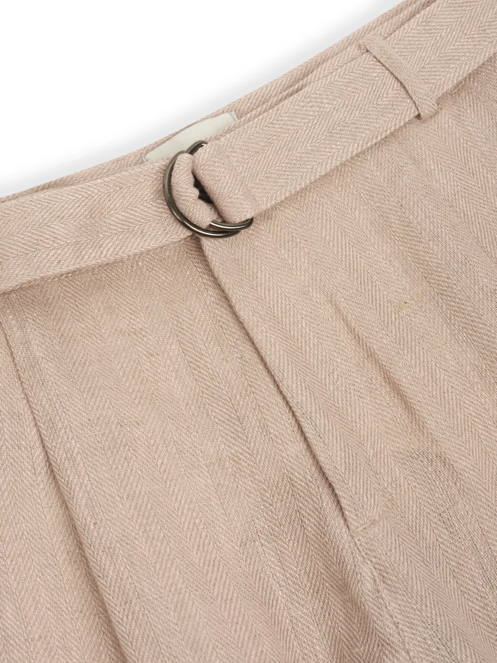 Pink Straight-Leg Belted Linen Trousers