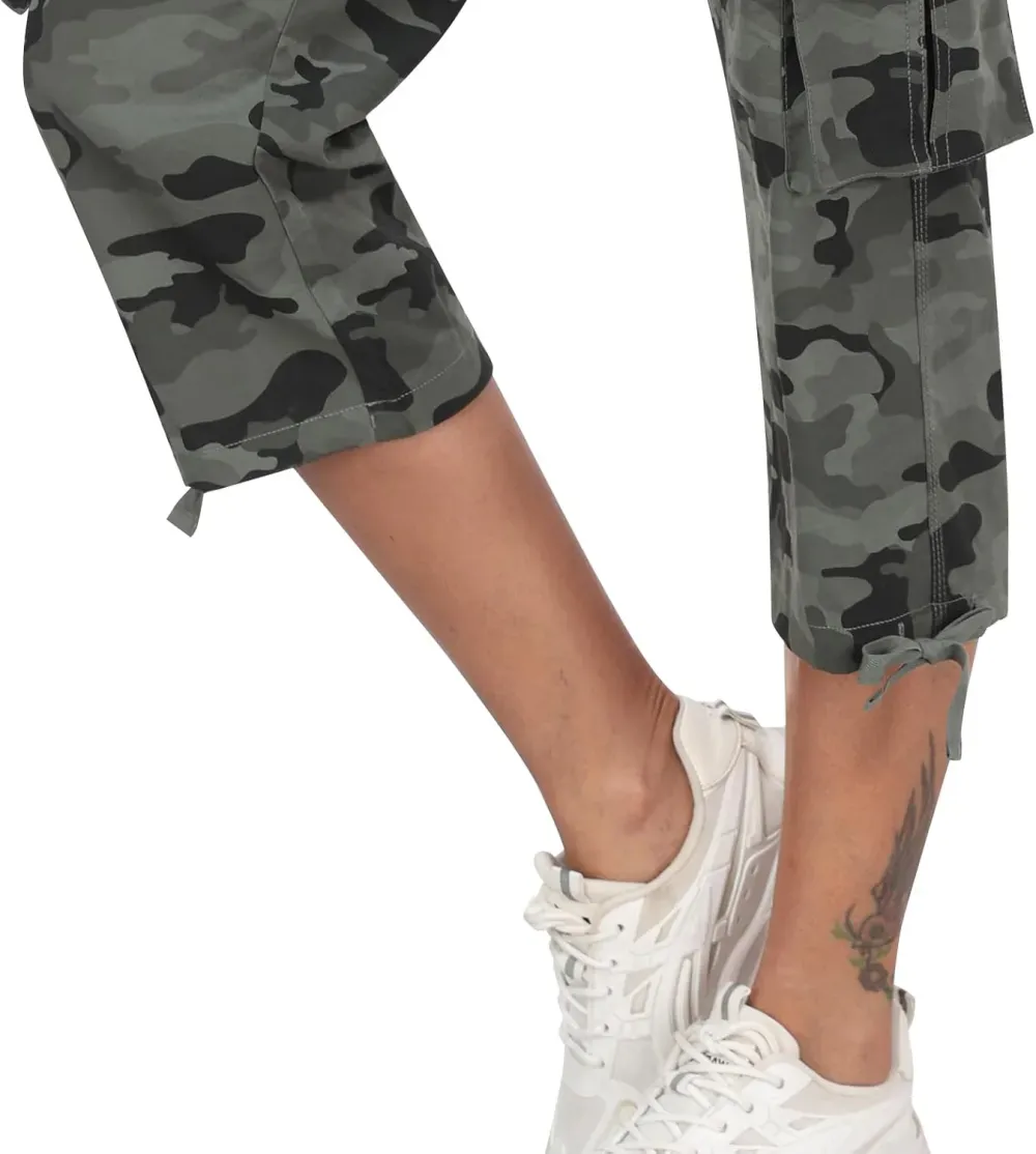 MoFiz Womens Capris with Pockets Loose Fit Casual Capri Pants Dressy Lightweight Ladies Baggy Cargo Pants for Hiking