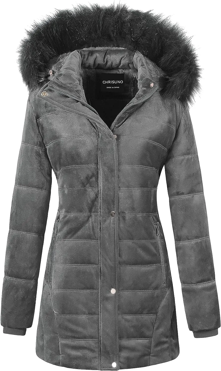 Women's Warm Winter Coat Velvet Puffer Jacket Quilted Faux Fur Hood