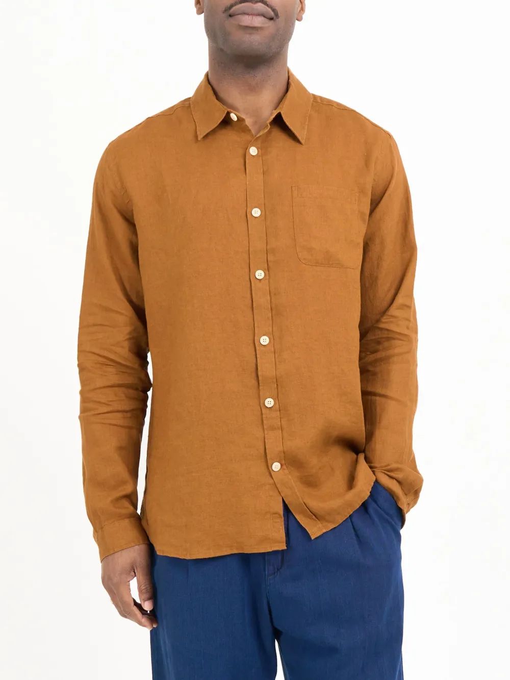 Casual Style Long Sleeve Orange Linen Shirt