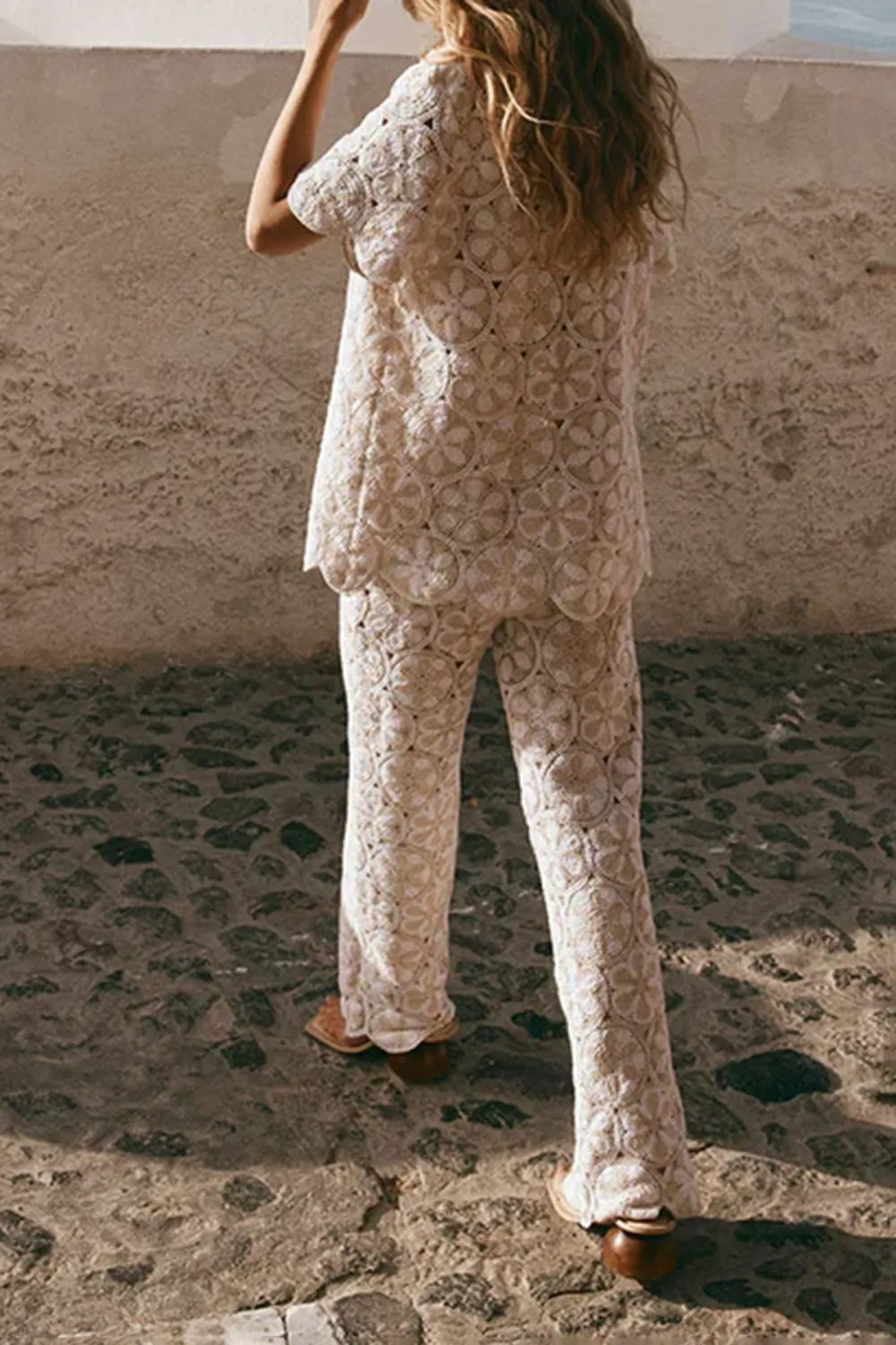 Floral Embroidery Wide Leg Trousers