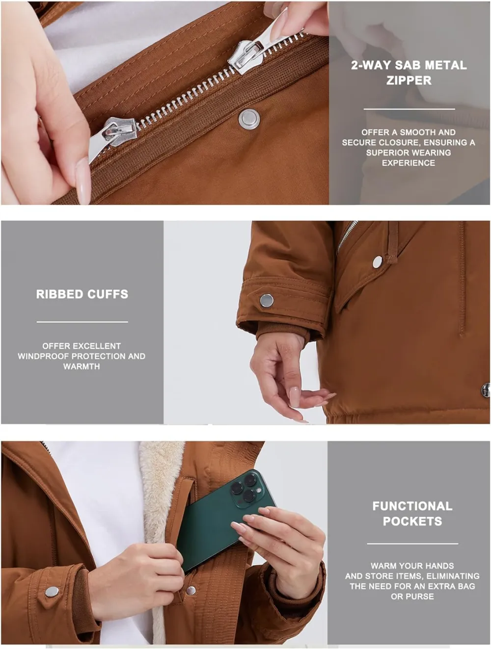 Women's Winter Coats Fleece Lined Parka Jacket Hooded Long Winter Warm Parka Coat with Pockets