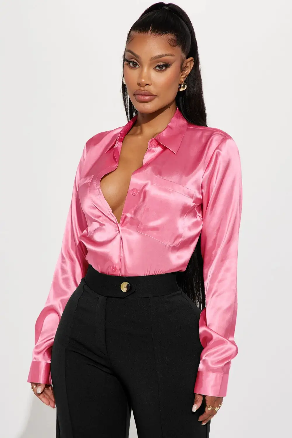 You Better Work Satin Shirt - Pink