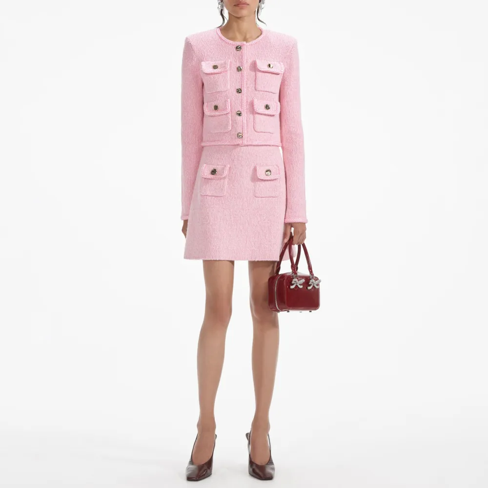 Pink Melange Merino Knit Skirt