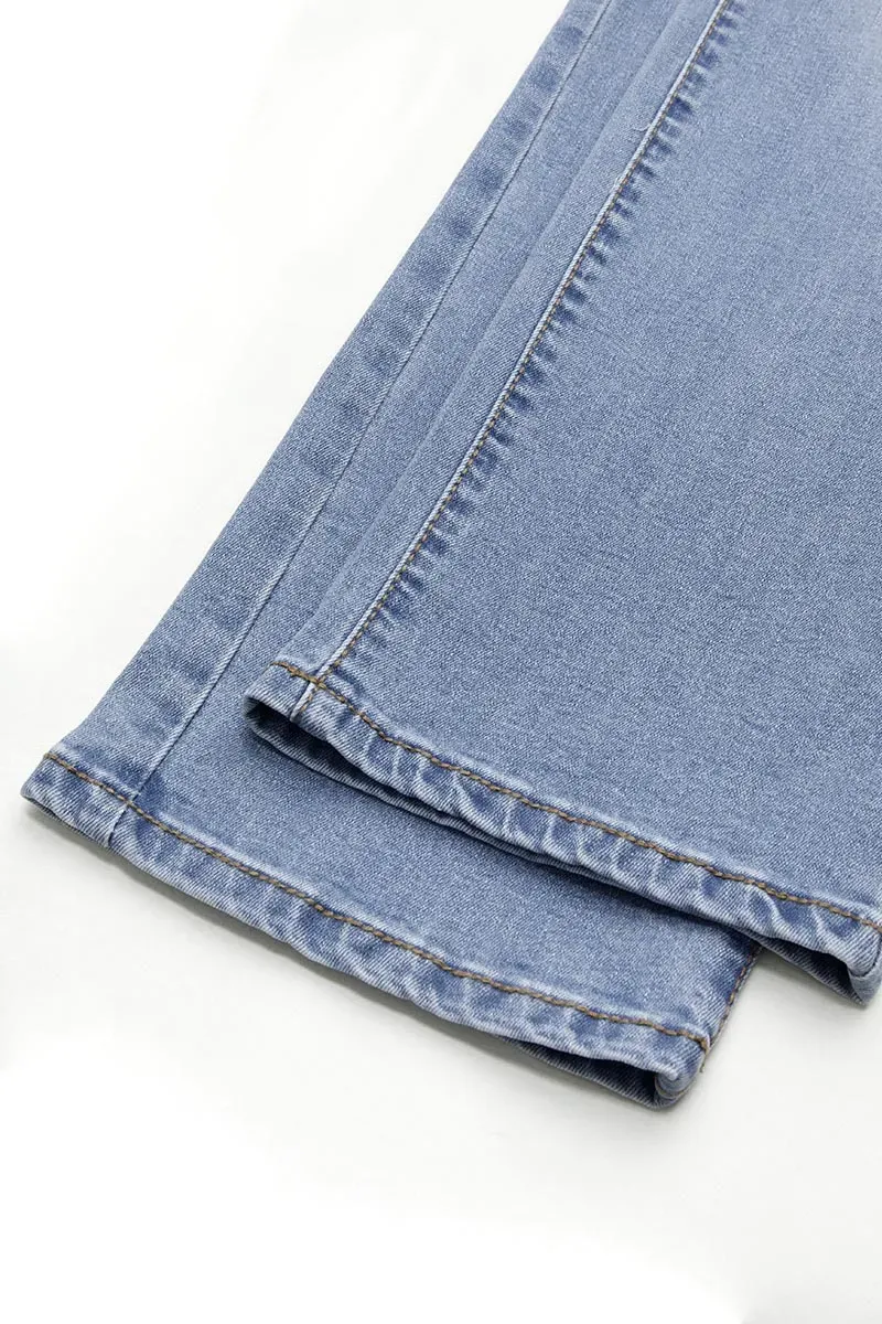 Double Button Mid Waist Straight Leg Jeans