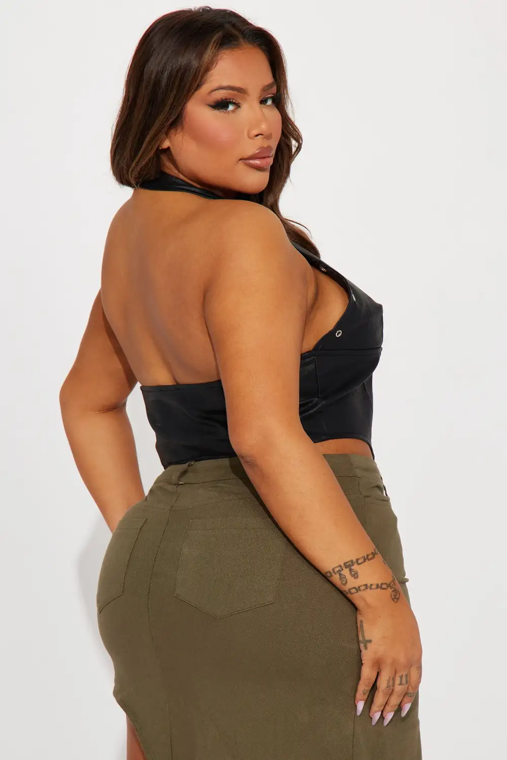 Kairo Faux Leather Corset Top - Black