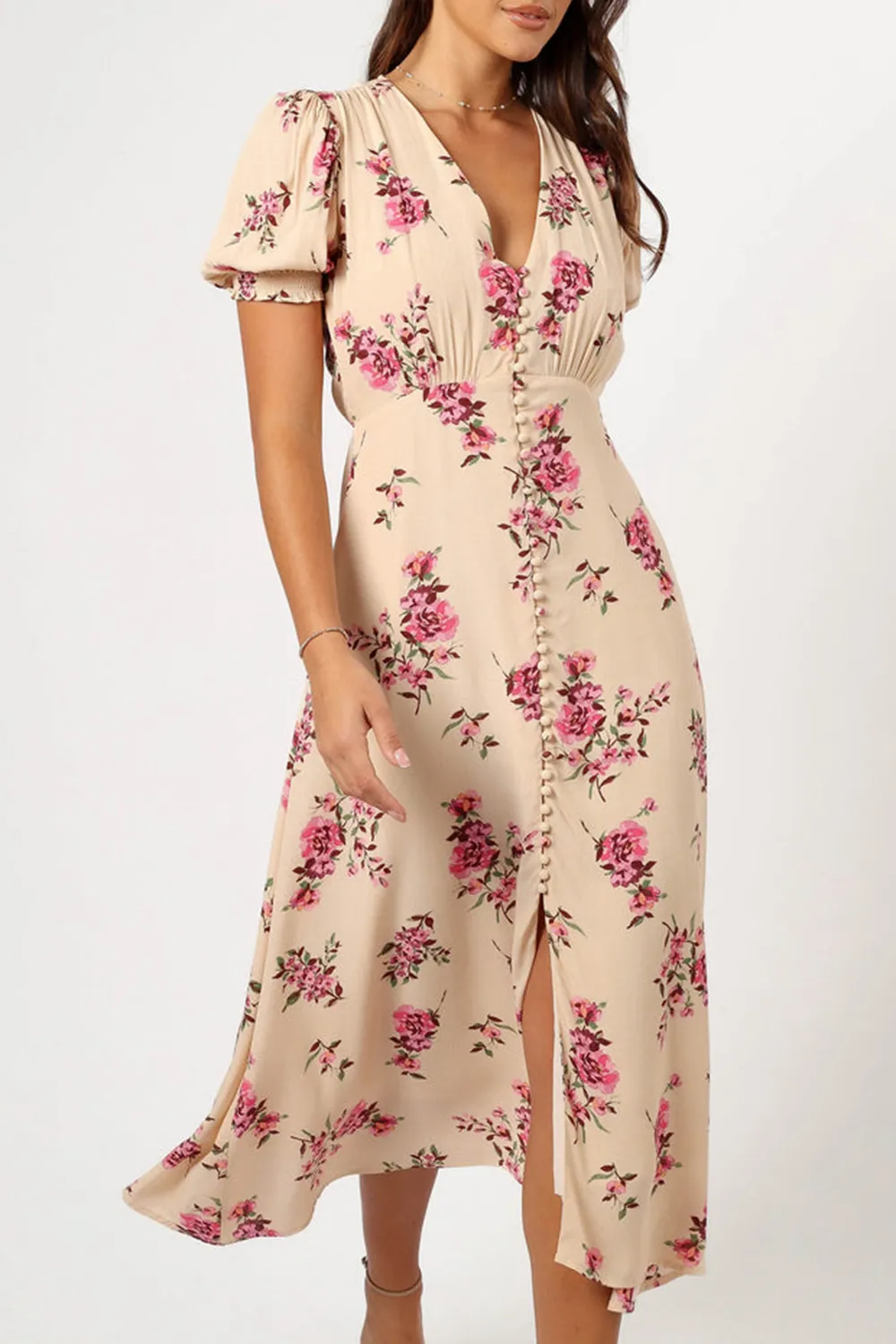 VANILLA ROSE FLORAL MIDI DRESS