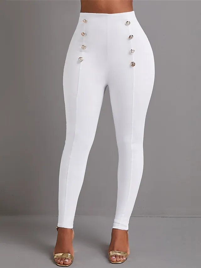 Women's Pants Trousers Leggings Full Length High Cut Micro-elastic High Waist Fashion Streetwear Party Daily Wear Black White S M Fall Winter