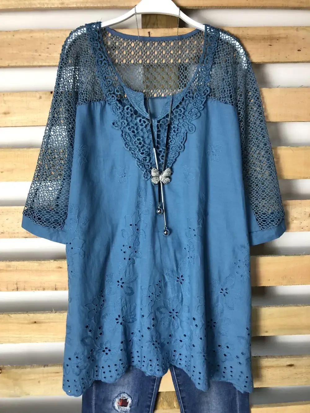 Woman Fashion Openwork Lace Shirt Tops Blouse