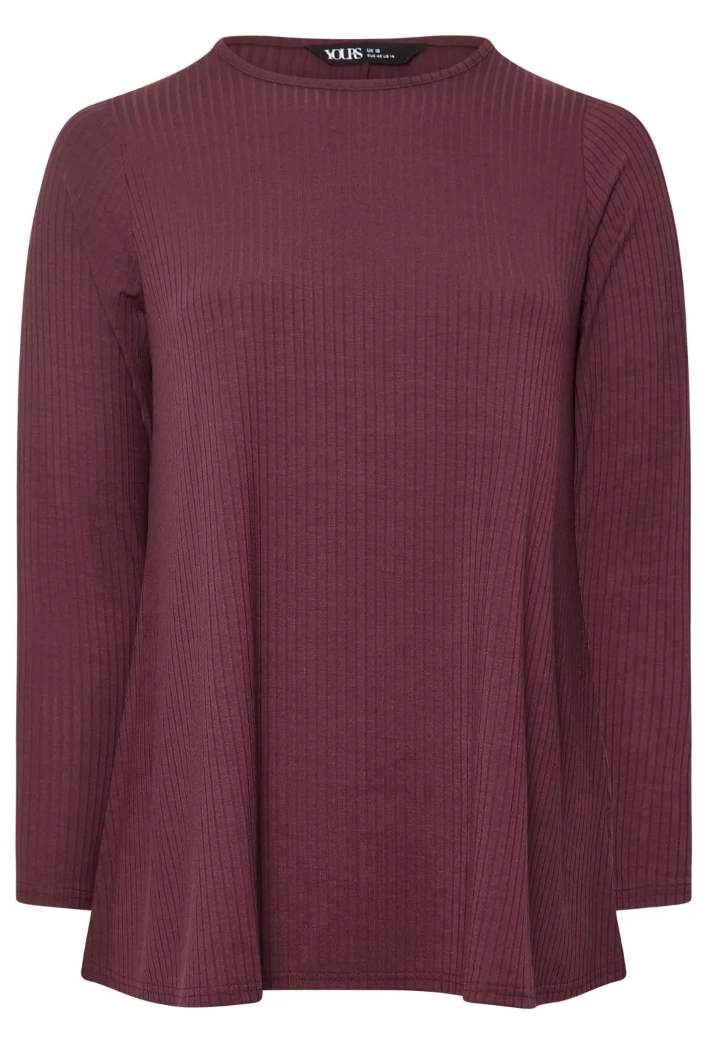 YOURS Curve Black Long Sleeve Ribbed Swing Top