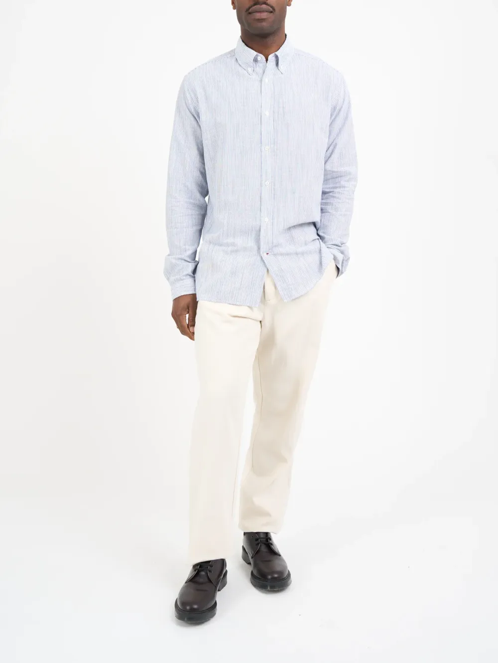 Blue Slub-Striped Cotton Shirt