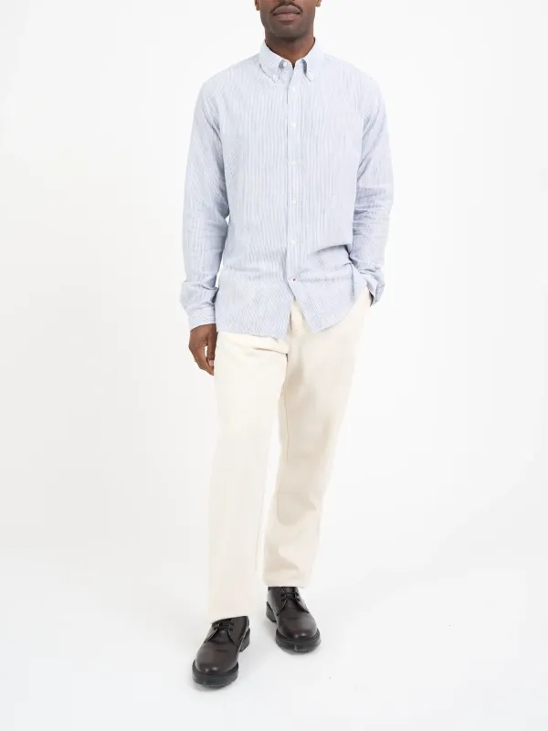 Blue Slub-Striped Cotton Shirt