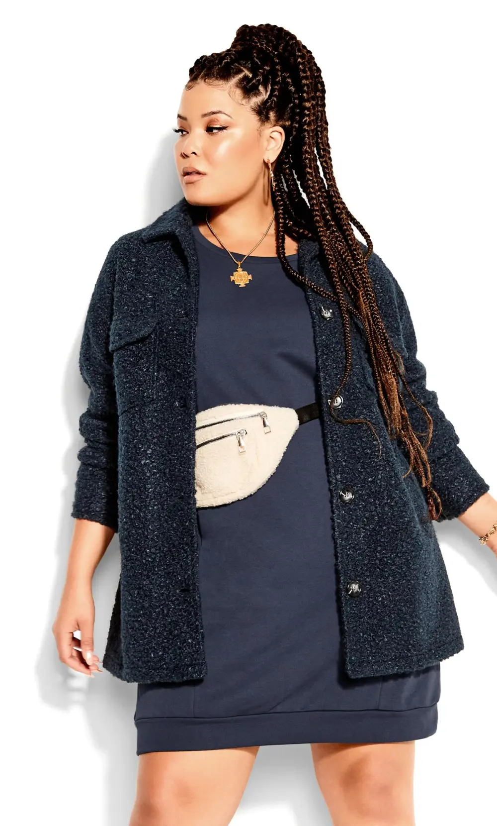 Evans Grey Rippled Shoulder Dress