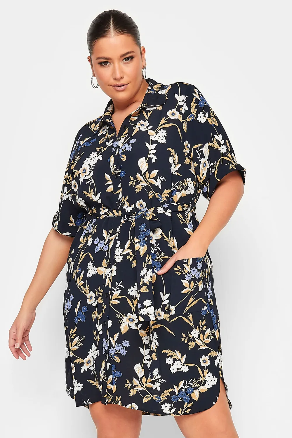 YOURS Curve Black Floral Shirt Dress