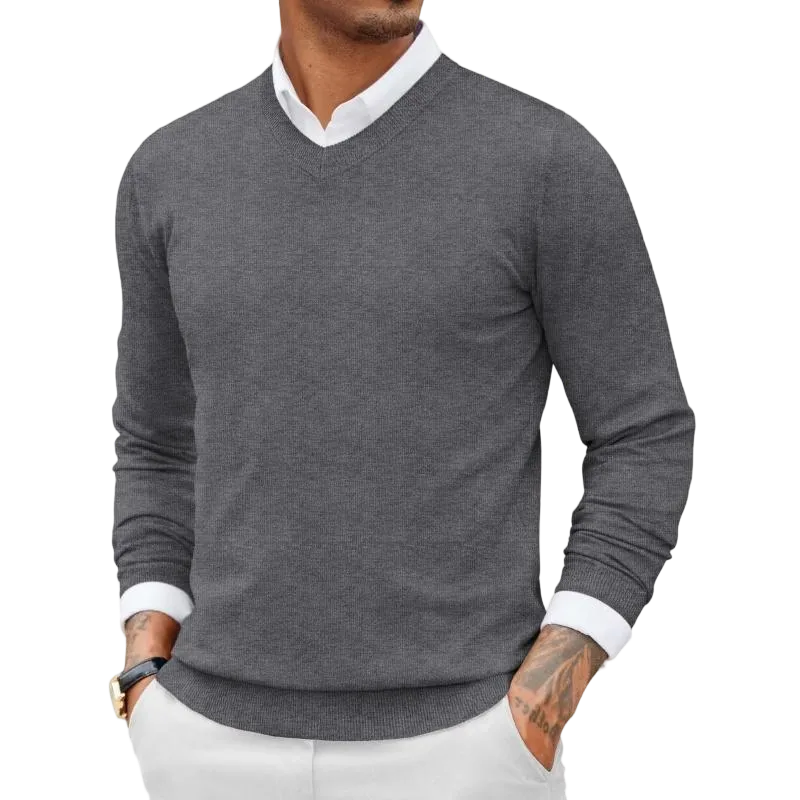 Men's Ribbed V-neck Casual Knit Sweater
