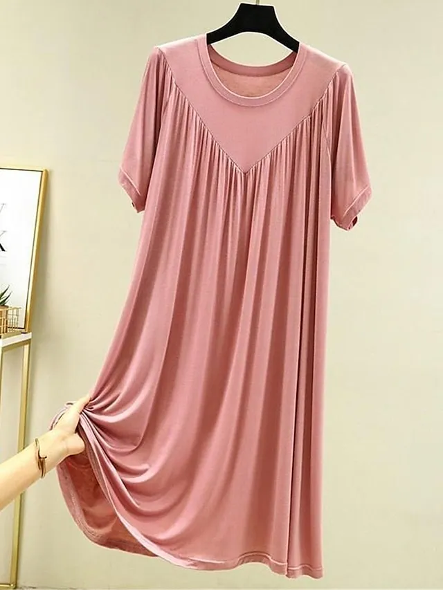 Women's Pajamas Nightgown Nightshirt Dress Pure Color Simple Casual Soft Home Daily Bed Polyester Breathable Crew Neck Short Sleeve Summer Spring Black Yellow