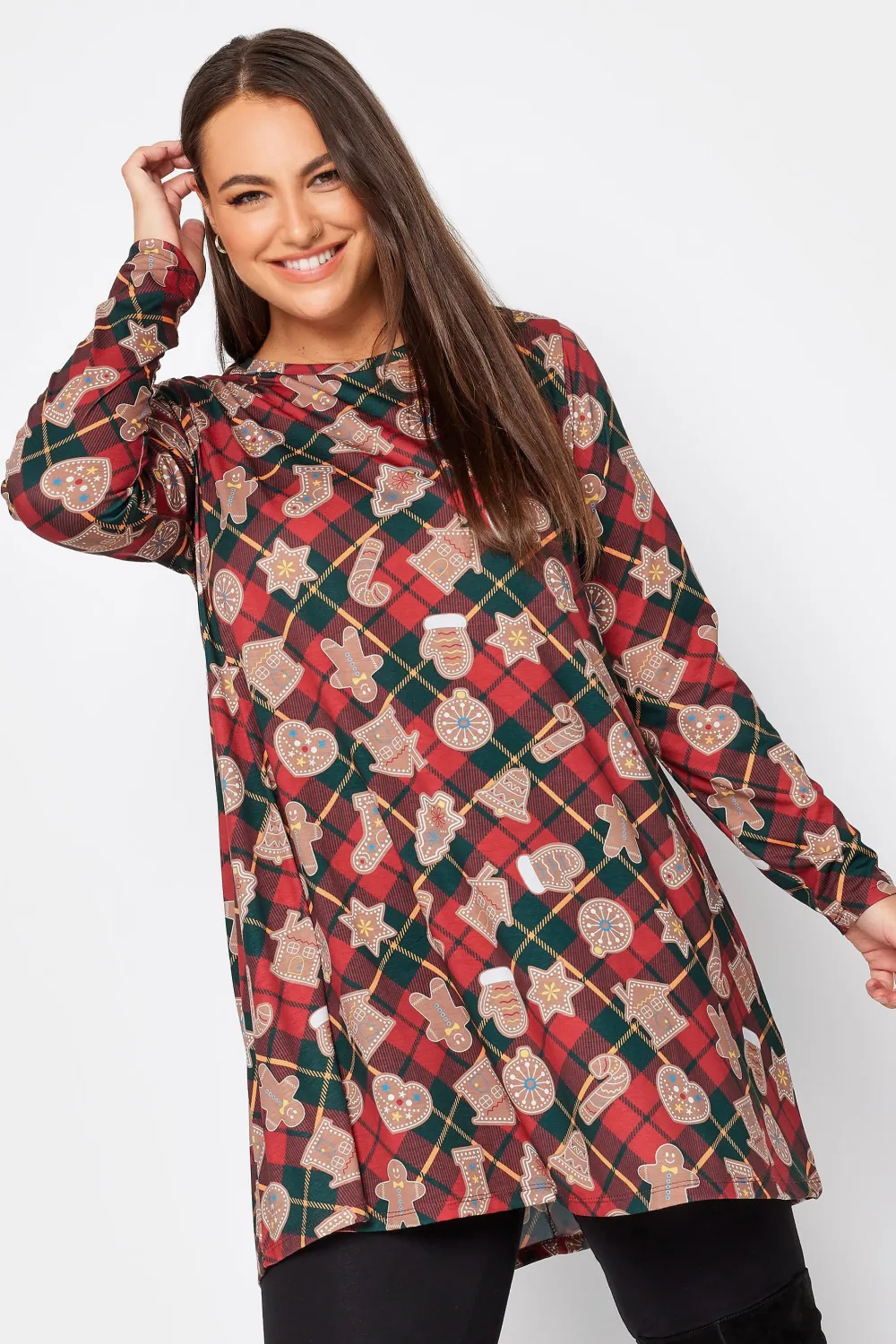 YOURS Curve Black Christmas Print Tunic Top