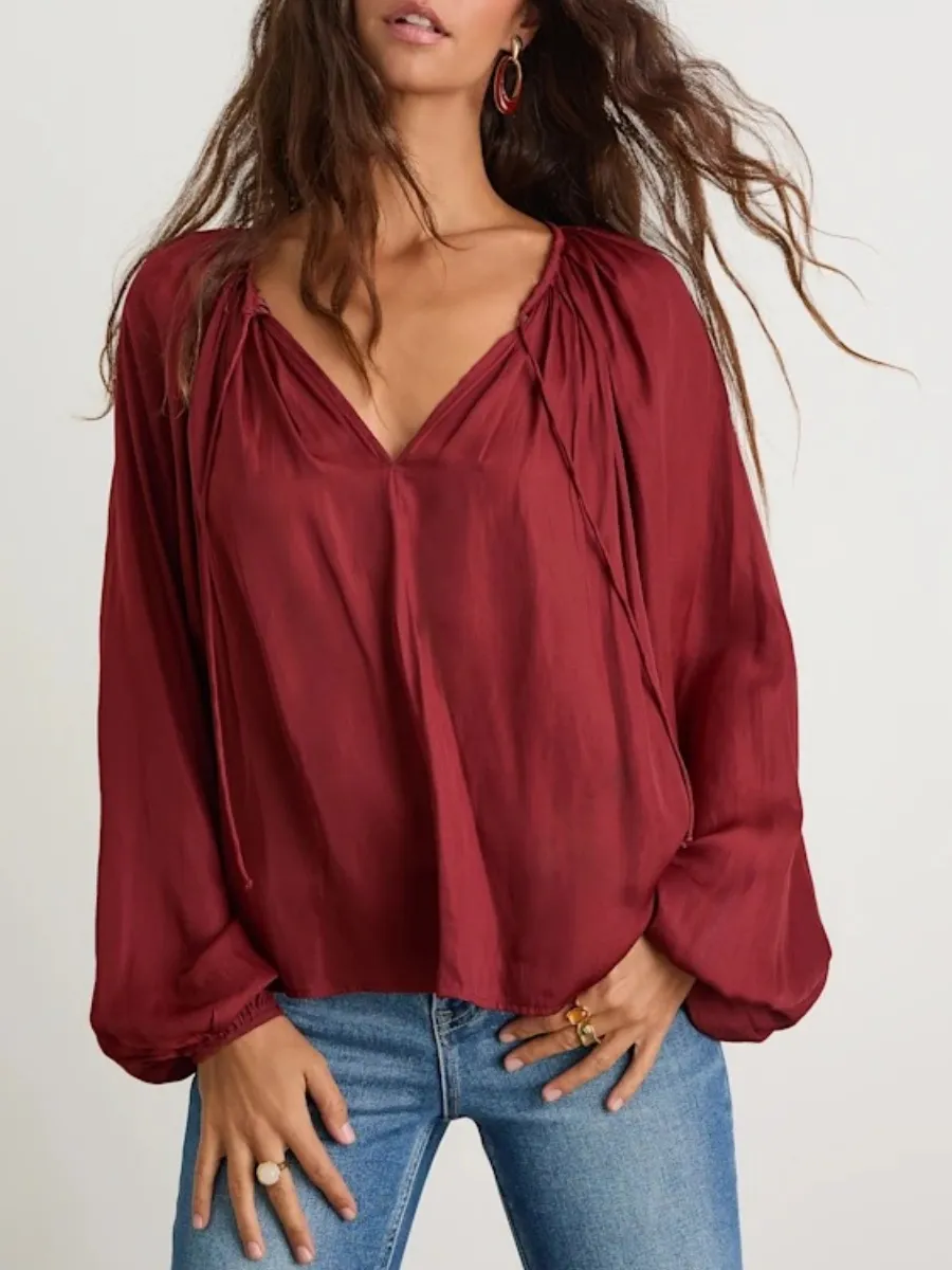 Tie Neck Puff Sleeve Blouse