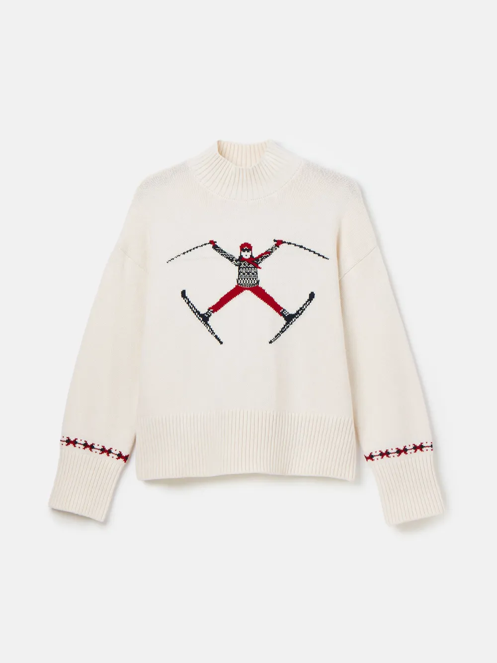 Cream High Neck Intarsia Ski Jumper
