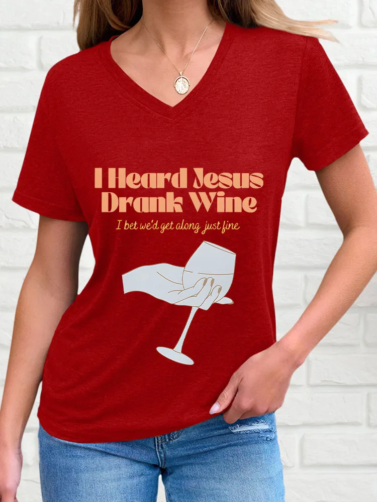 Woman's I Bet We'D Get Along Just Line V-Neck And Short Sleeves T-Shirt