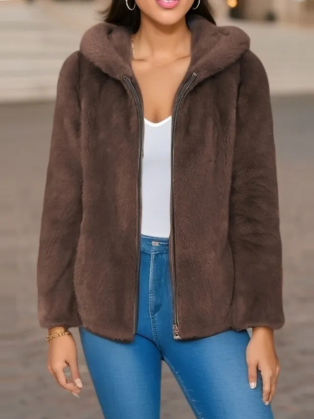 Women's Sherpa Jacket Fleece Jacket Teddy Coat with Hood Winter Thermal Warm Heated Coat Fall Drawstring Zip up Hoodie Jacket Hoodie Plush Casual Street Outerwear Long Sleeve Black Green