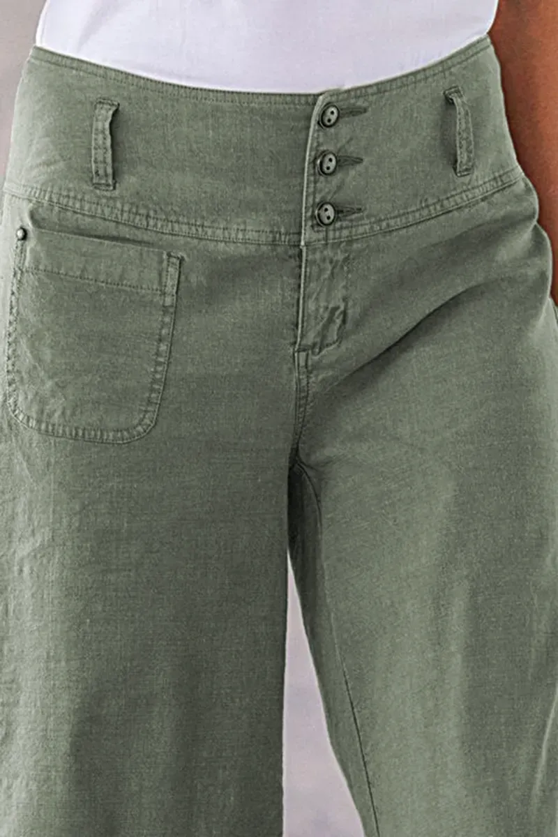 Solid Button Up Wide Leg Crop Jeans