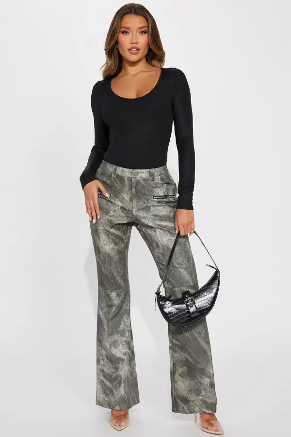 Body Shimmer Long Sleeve Bodysuit - Black