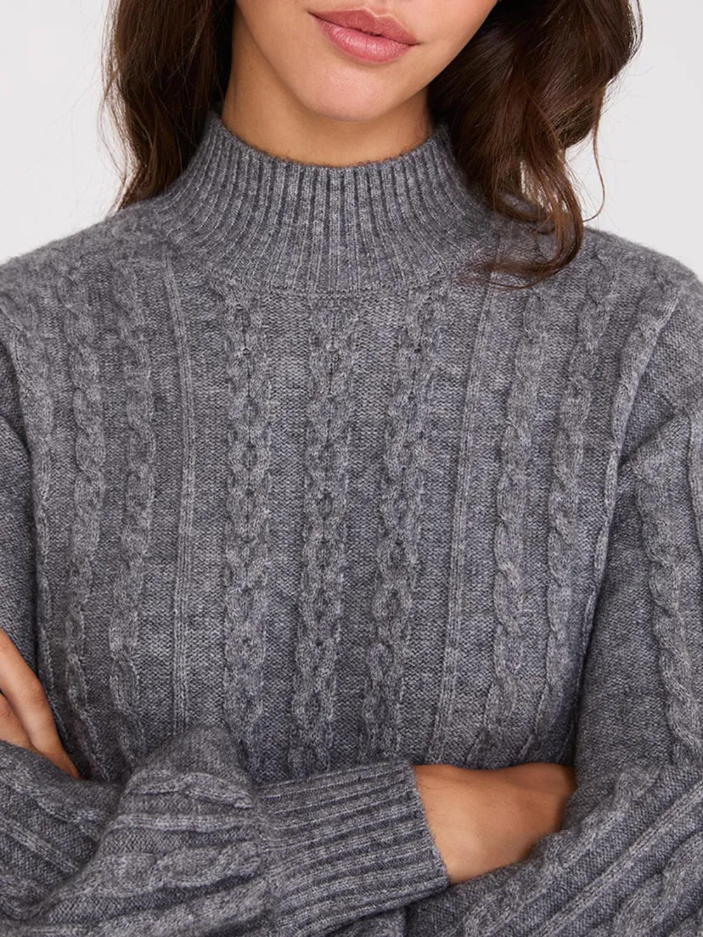 Cable Knit Mock Neck Sweater Dress