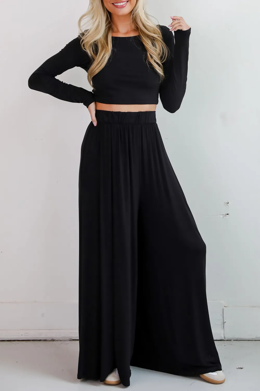 Sophisticated Step Black Pleated Wide Leg Pants