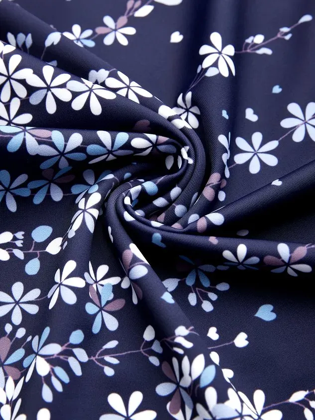 Simple Floral Printing Halter Swimdress Two-Piece Set