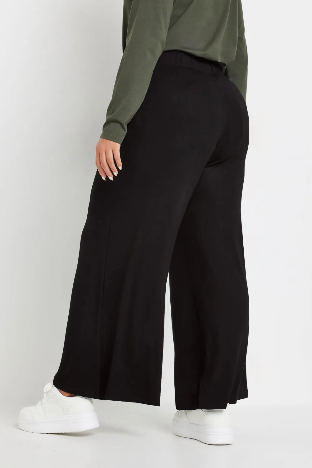 YOURS Curve Black Leopard Print Wide Leg Trousers