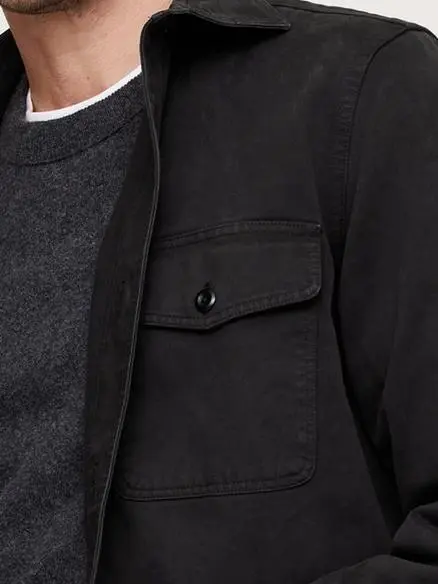 Men's Washed Black Stylish Casual Cotton Jacket