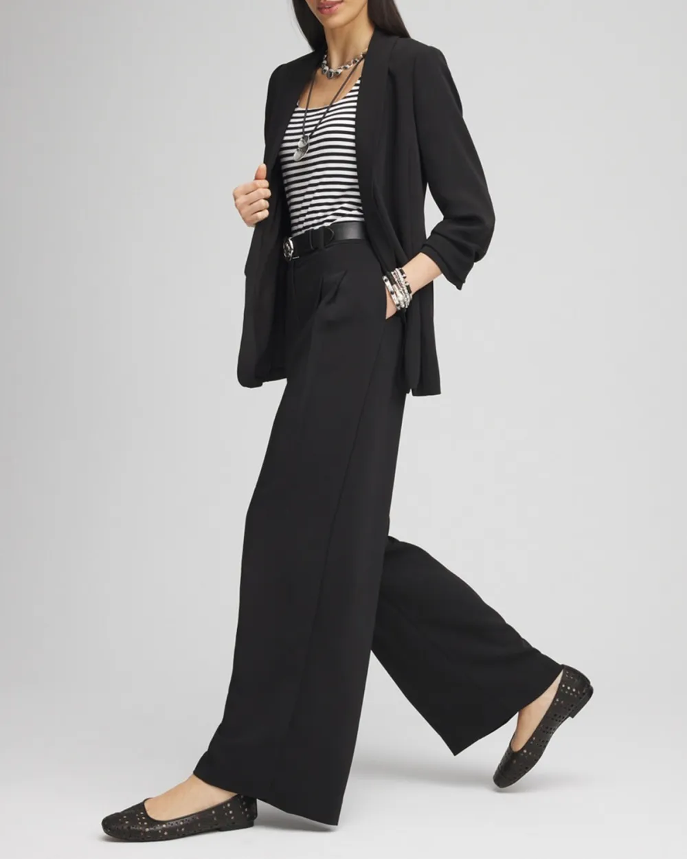 Crepe Pleated Wide-Leg Pants