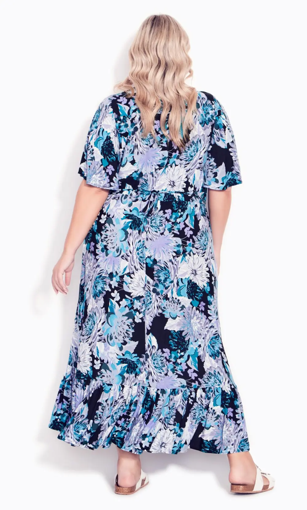 Evans Blue Floral Frill Hem Midaxi Dress