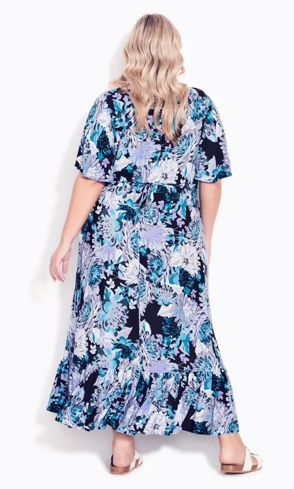 Evans Blue Floral Frill Hem Midaxi Dress