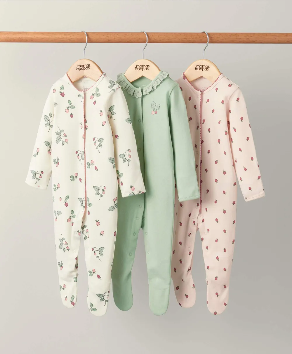 Strawberry Sleepsuits (Set of 3) - Pink