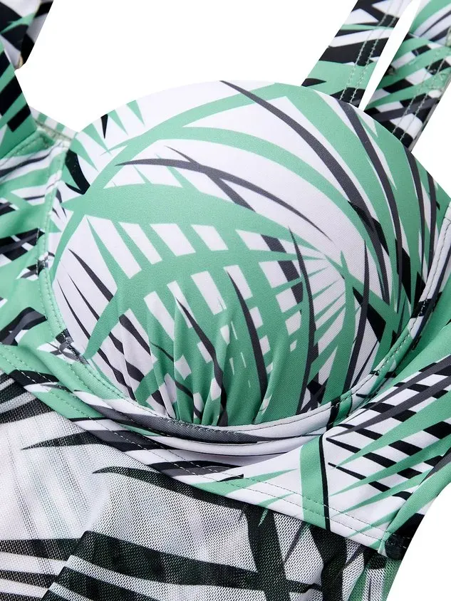 Vacation Floral Printing Scoop Neck Tankinis Two-Piece Set