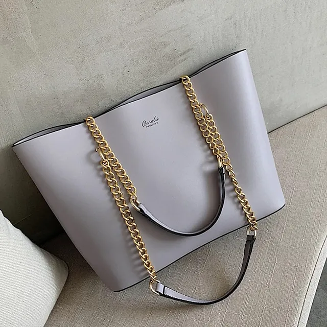 Women's Shoulder Bag Tote Crossbody Bag Leather PU Leather Outdoor Office Daily Chain Solid Color Black White Red