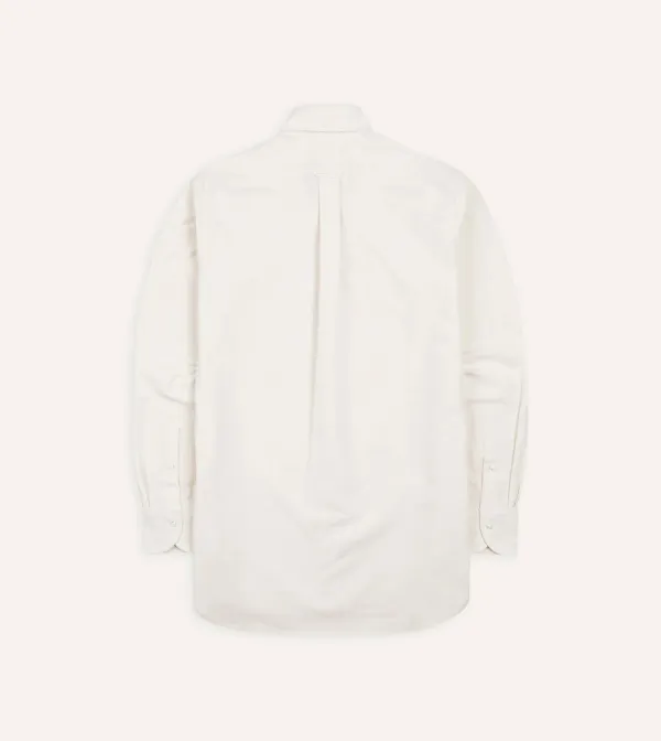 Cream Cotton Oxford Cloth Button-Down Shirt Lapel Plain