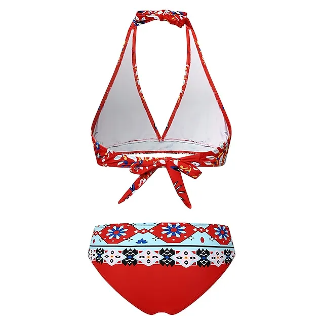 Women's Swimwear Bikini Bathing Suits 2 Piece Normal Swimsuit Halter 2 Piece Sexy Floral Print Light Green Pink Purple Padded V Wire Bathing Suits Sports Vacation Beach Wear