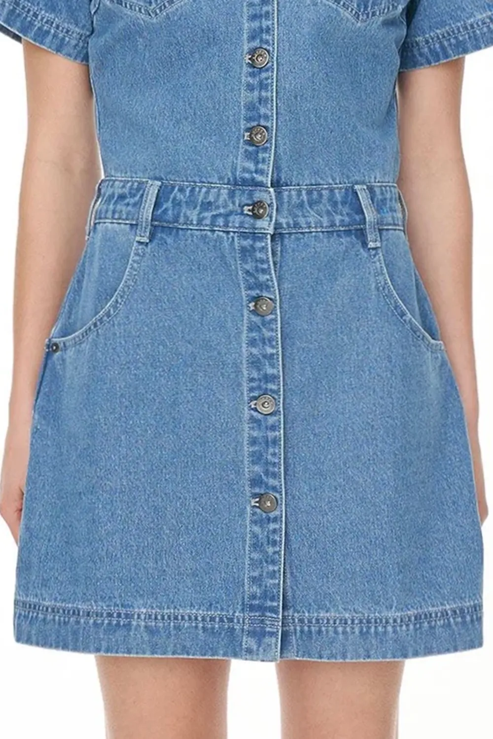 Denim Button - Front Short - Sleeve Dress