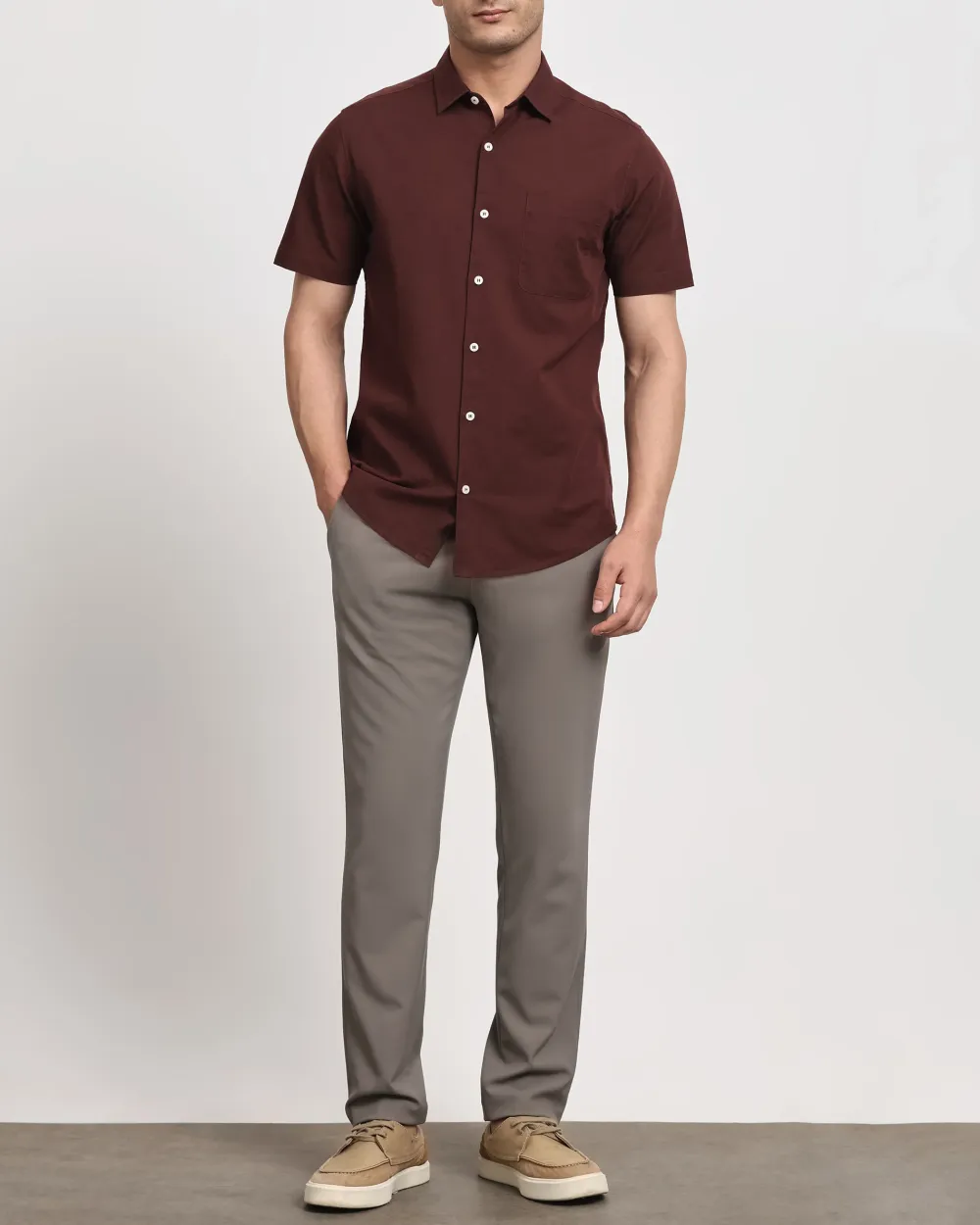 Simple And Soft Slim-Fit Breathable Maroon Shirt