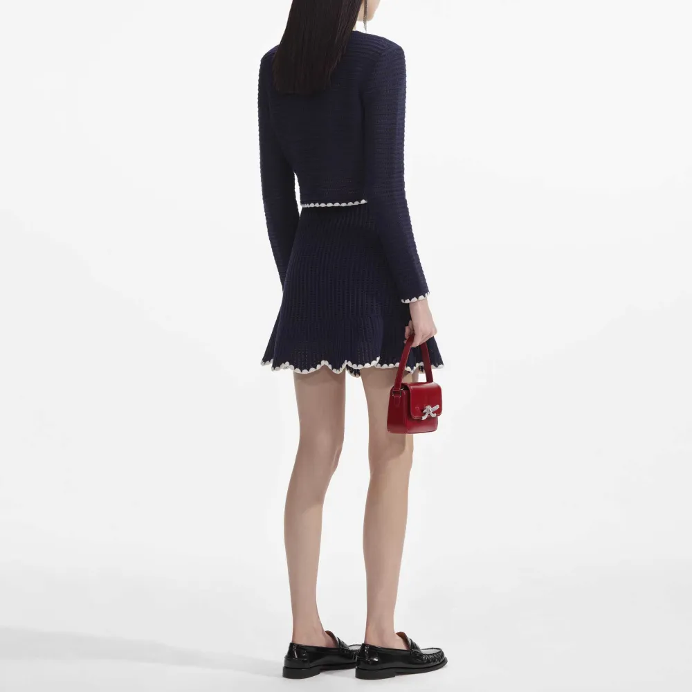 Navy Crochet Contrast Trim Mini Skirt