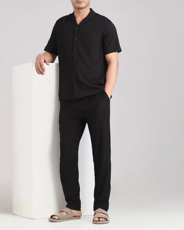 Classic Versatile Comfortable Slim-Fit Straight-Leg Black Trousers
