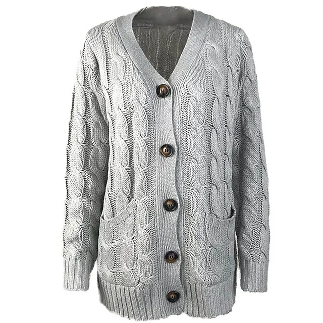 Women's Cardigan Pocket Knitted Button Solid Color Casual Chunky Long Sleeve Regular Fit Sweater Cardigans Open Front Fall Winter Dark powder Blue Army Green