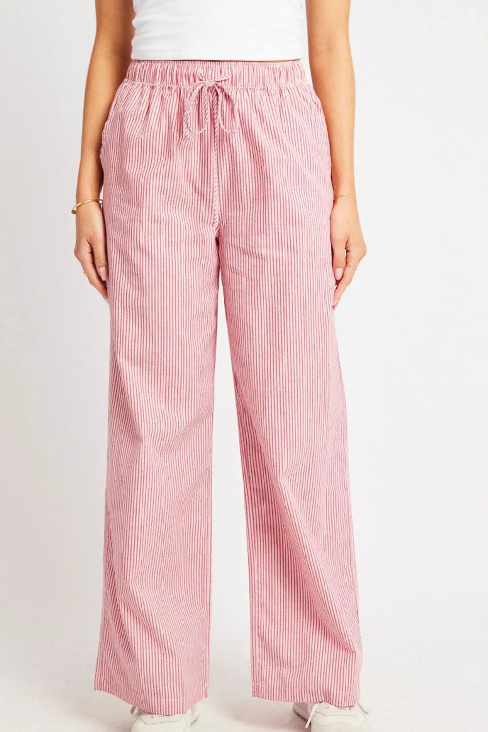 Red Stripe Wide Leg Pants High Rise