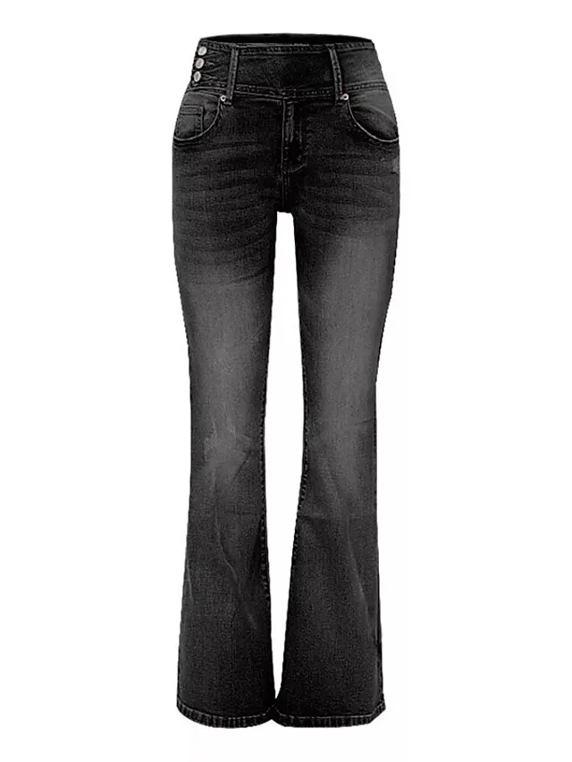 Women‘s Flare Low Rise Jeans Bootcut Full Length Denim Wide Leg Micro-elastic High Waist Fashion Casual Daily Light Blue Black S M
