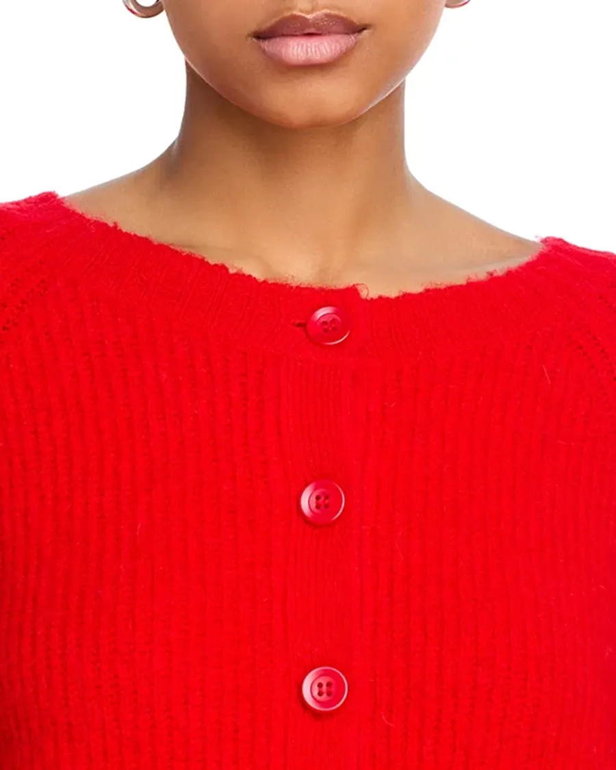 Drop Shoulders Crewneck Button Front Cardigan